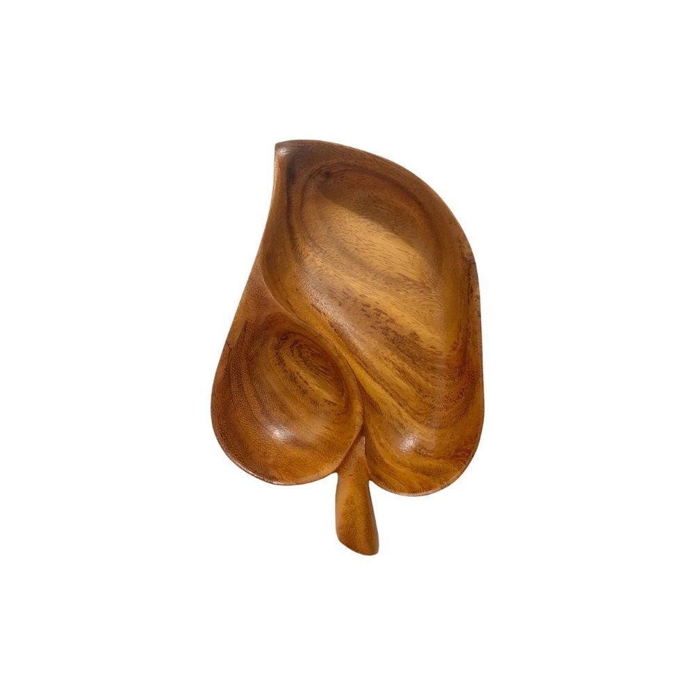 large wooden leaf tray, two parts, short handle